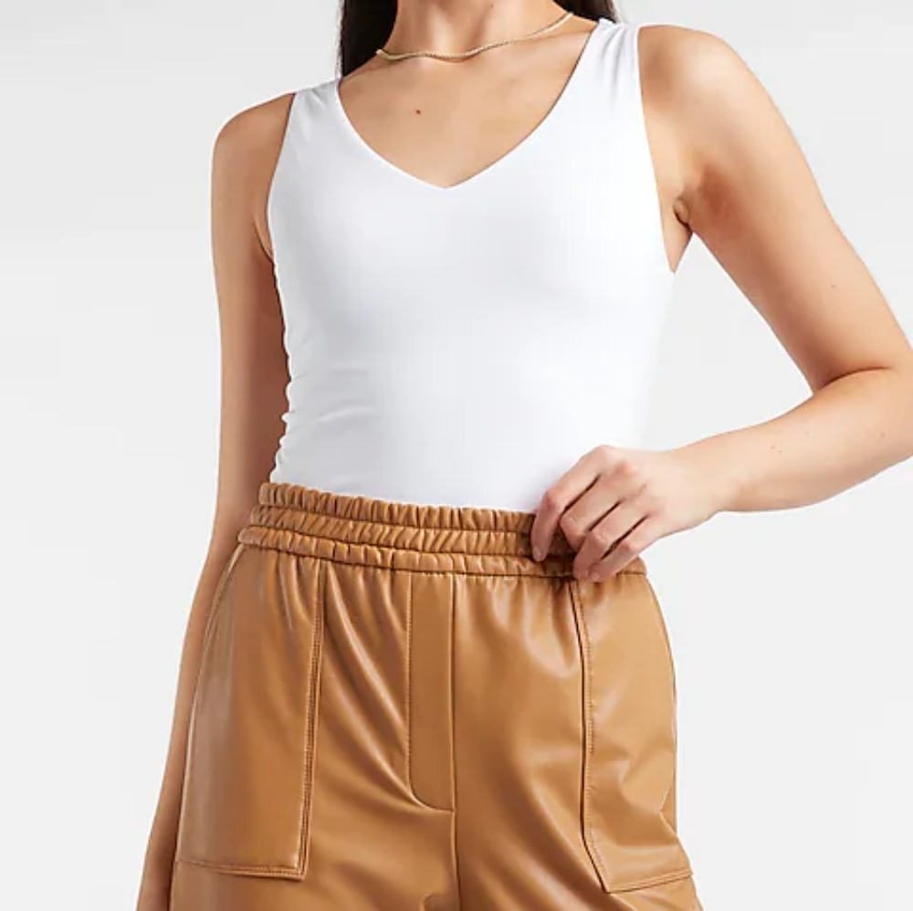 Express Body Contour Double Layer V-Neck Thong Bodysuit